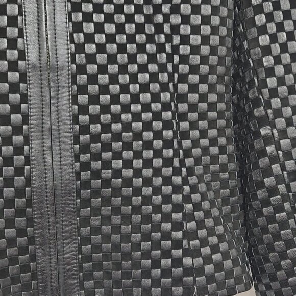 Vintage St. John Black Textured Women's Jacket With Rabbit Fur Collar Zipper M - Picture 5 of 16